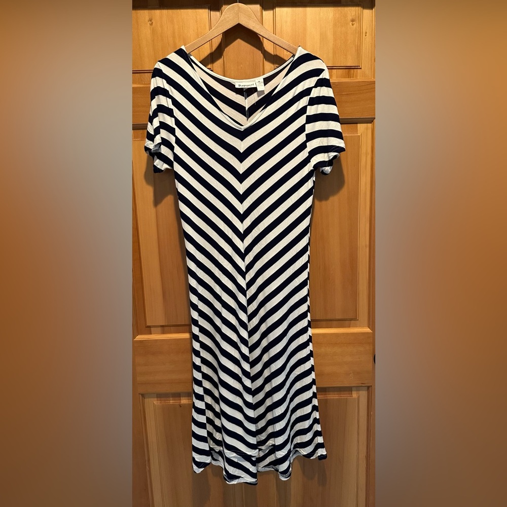 Potpourri Black and White Striped Midi Dress